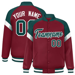 Custom Crimson Midnight Green-White Varsity Full-Snap Color Block Letterman Jacket