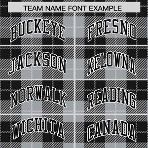 Custom Gray Black-White Varsity Full-Snap Plaid Pattern Letterman Baseball Jacket