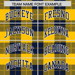 Custom Gold Navy-Gold Varsity Full-Snap Plaid Pattern Letterman Baseball Jacket