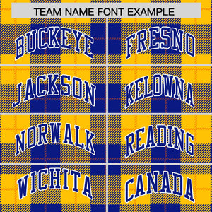 Custom Yellow Royal-Orange Varsity Full-Snap Plaid Pattern Letterman Baseball Jacket