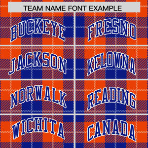 Custom Orange Royal-White Varsity Full-Snap Plaid Pattern Letterman Baseball Jacket