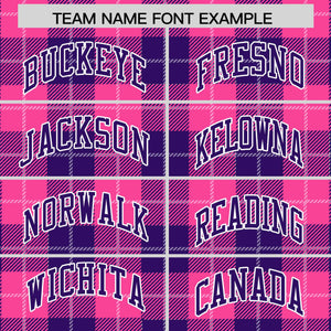 Custom Pink Purple-White Varsity Full-Snap Plaid Pattern Letterman Baseball Jacket