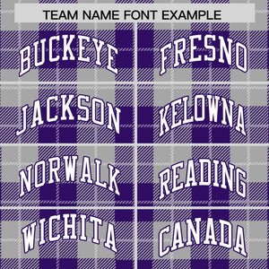 Custom Gray Purple-White Varsity Full-Snap Plaid Pattern Letterman Baseball Jacket