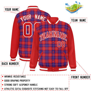 Custom Purple Red-White Varsity Full-Snap Plaid Pattern Letterman Baseball Jacket