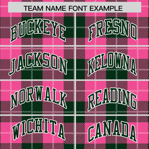 Custom Pink Green-White Varsity Full-Snap Plaid Pattern Letterman Baseball Jacket