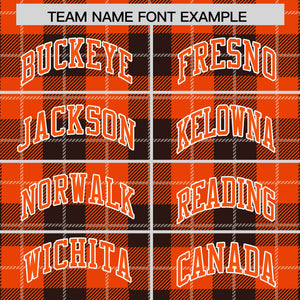 Custom Brown Orange-White Varsity Full-Snap Plaid Pattern Letterman Baseball Jacket