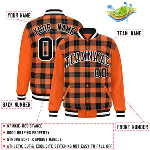 Custom Black Orange-Powder Blue Varsity Full-Snap Plaid Pattern Letterman Baseball Jacket