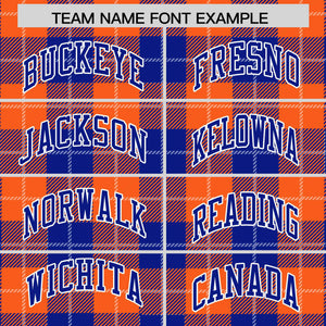 Custom Royal Orange-White Varsity Full-Snap Plaid Pattern Letterman Baseball Jacket