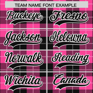 Custom Pink Black-White Varsity Full-Snap Plaid Pattern Letterman Baseball Jacket