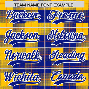 Custom Yellow Royal-Orange Varsity Full-Snap Plaid Pattern Letterman Baseball Jacket