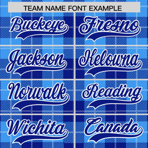 Custom Powder Blue Royal-White Varsity Full-Snap Plaid Pattern Letterman Baseball Jacket