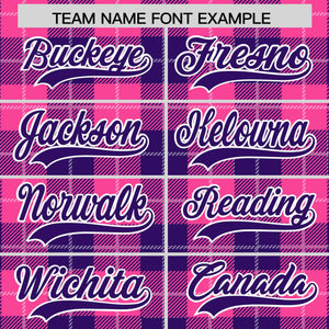 Custom Pink Purple-White Varsity Full-Snap Plaid Pattern Letterman Baseball Jacket