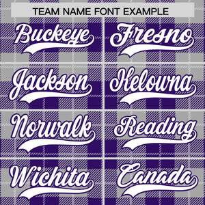 Custom Gray Purple-White Varsity Full-Snap Plaid Pattern Letterman Baseball Jacket