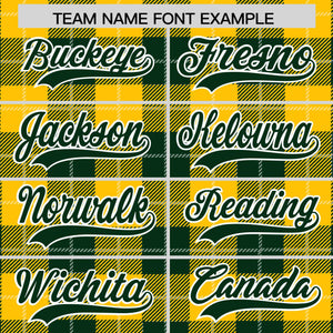 Custom Gold Green-White Varsity Full-Snap Plaid Pattern Letterman Baseball Jacket