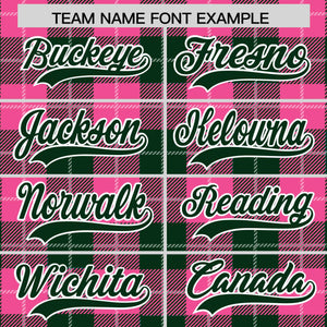 Custom Pink Green-White Varsity Full-Snap Plaid Pattern Letterman Baseball Jacket