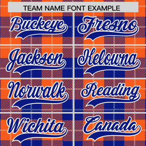 Custom Royal Orange-White Varsity Full-Snap Plaid Pattern Letterman Baseball Jacket