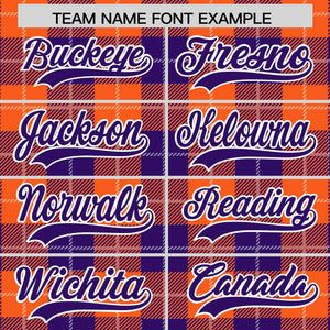 Custom Purple Orange-White Varsity Full-Snap Plaid Pattern Letterman Baseball Jacket