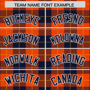 Custom Orange Navy-Gold Varsity Full-Snap Plaid Pattern Letterman Baseball Jacket