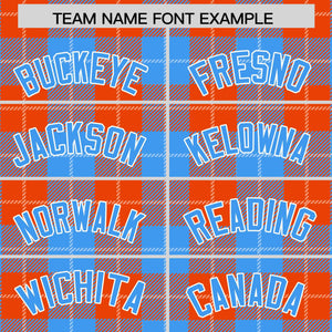 Custom Orange Powder Blue-White Varsity Full-Snap Plaid Pattern Letterman Baseball Jacket