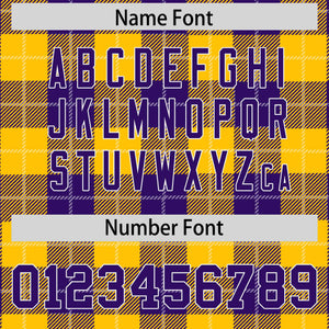 Custom Gold Purple-White Varsity Full-Snap Plaid Pattern Letterman Baseball Jacket