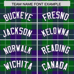 Custom Kelly Green Purple-White Varsity Full-Snap Plaid Pattern Letterman Baseball Jacket