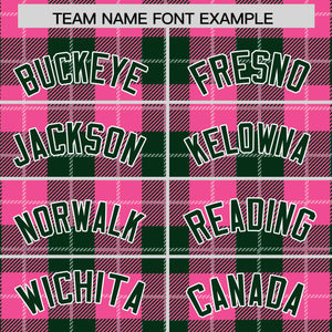 Custom Pink Green-White Varsity Full-Snap Plaid Pattern Letterman Baseball Jacket