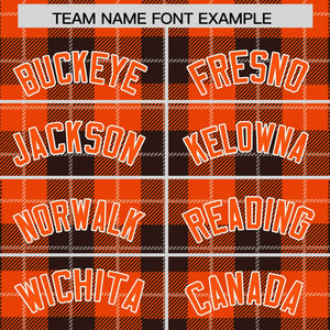 Custom Brown Orange-White Varsity Full-Snap Plaid Pattern Letterman Baseball Jacket