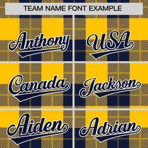 Custom Gold Navy-Gold Varsity Full-Snap Plaid Pattern Letterman Baseball Jacket