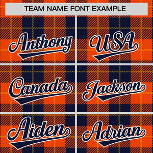 Custom Orange Navy-Gold Varsity Full-Snap Plaid Pattern Letterman Baseball Jacket