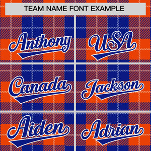 Custom Orange Royal-White Varsity Full-Snap Plaid Pattern Letterman Baseball Jacket