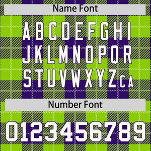 Custom Neon Green Purple-White Varsity Full-Snap Plaid Pattern Letterman Baseball Jacket