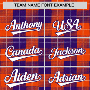 Custom Orange Purple-White Varsity Full-Snap Plaid Pattern Letterman Baseball Jacket