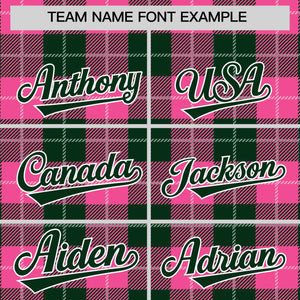 Custom Pink Green-White Varsity Full-Snap Plaid Pattern Letterman Baseball Jacket