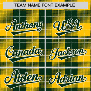 Custom Green Gold-White Varsity Full-Snap Plaid Pattern Letterman Baseball Jacket