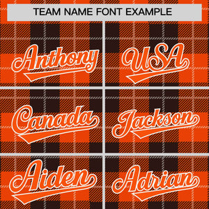 Custom Brown Orange-White Varsity Full-Snap Plaid Pattern Letterman Baseball Jacket