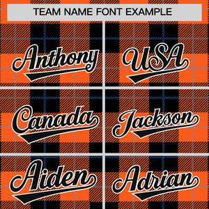 Custom Black Orange-Powder Blue Varsity Full-Snap Plaid Pattern Letterman Baseball Jacket