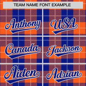 Custom Royal Orange-White Varsity Full-Snap Plaid Pattern Letterman Baseball Jacket