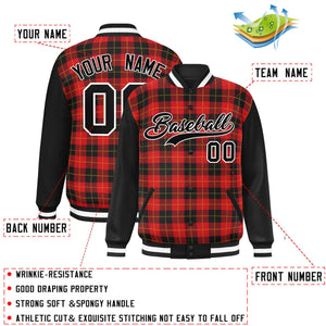 Custom Red Black-Gold Varsity Full-Snap Plaid Pattern Letterman Baseball Jacket