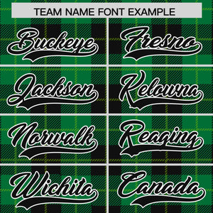 Custom Green Black-Neon Green Varsity Full-Snap Plaid Pattern Letterman Baseball Jacket