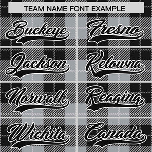 Custom Gray Black-White Varsity Full-Snap Plaid Pattern Letterman Baseball Jacket