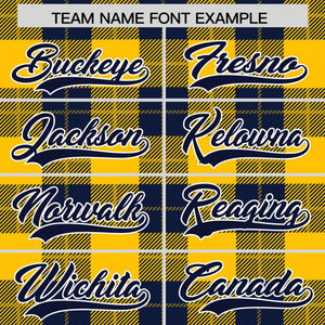 Custom Gold Navy-Gold Varsity Full-Snap Plaid Pattern Letterman Baseball Jacket