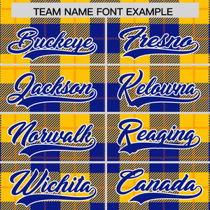 Custom Yellow Royal-Orange Varsity Full-Snap Plaid Pattern Letterman Baseball Jacket