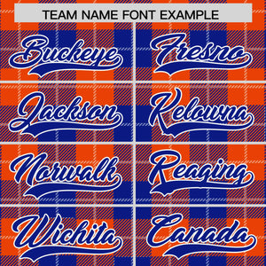 Custom Orange Royal-White Varsity Full-Snap Plaid Pattern Letterman Baseball Jacket