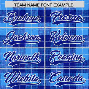 Custom Powder Blue Royal-White Varsity Full-Snap Plaid Pattern Letterman Baseball Jacket