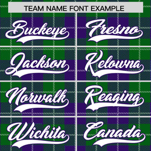 Custom Kelly Green Purple-White Varsity Full-Snap Plaid Pattern Letterman Baseball Jacket