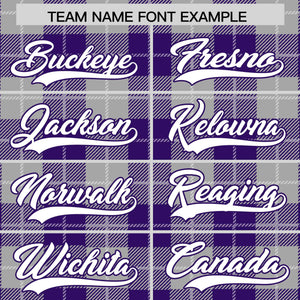 Custom Gray Purple-White Varsity Full-Snap Plaid Pattern Letterman Baseball Jacket