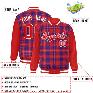 Custom Purple Red-White Varsity Full-Snap Plaid Pattern Letterman Baseball Jacket