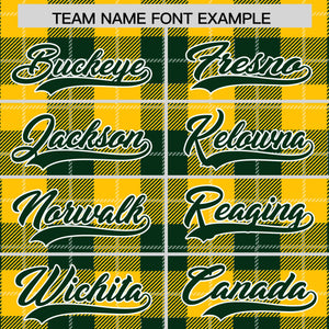 Custom Gold Green-White Varsity Full-Snap Plaid Pattern Letterman Baseball Jacket