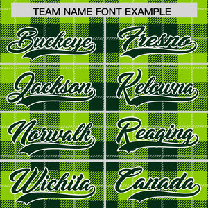 Custom Neon Green Green-White Varsity Full-Snap Plaid Pattern Letterman Baseball Jacket