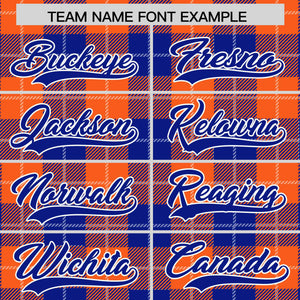 Custom Royal Orange-White Varsity Full-Snap Plaid Pattern Letterman Baseball Jacket